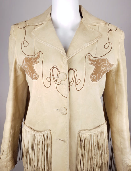 Vintage 1940/50's | Geronimo by Forrest Heath Co. Inc | Cowboy Fringe Bull Leather Jacket  | Fringe Jacket