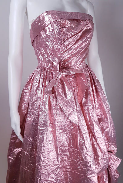 Vintage 80's | Stunning Metallic Pink Strapless Dress by Eletra TD4