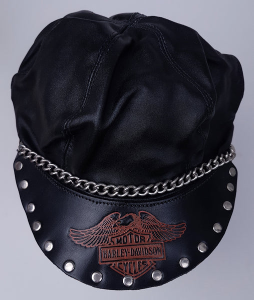 Vintage 70’s |  Harley Davidson Leather Captain Studded Biker Cap with Chain Hat