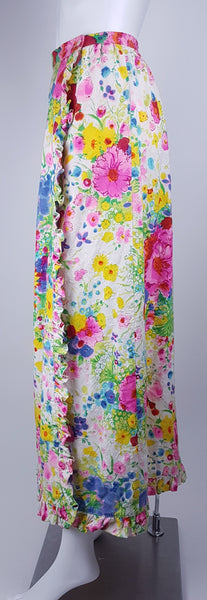 Vintage 70's | Personal by Leslie Fay | Psychedelic Floral Summer Meadow Wraparound Skirt