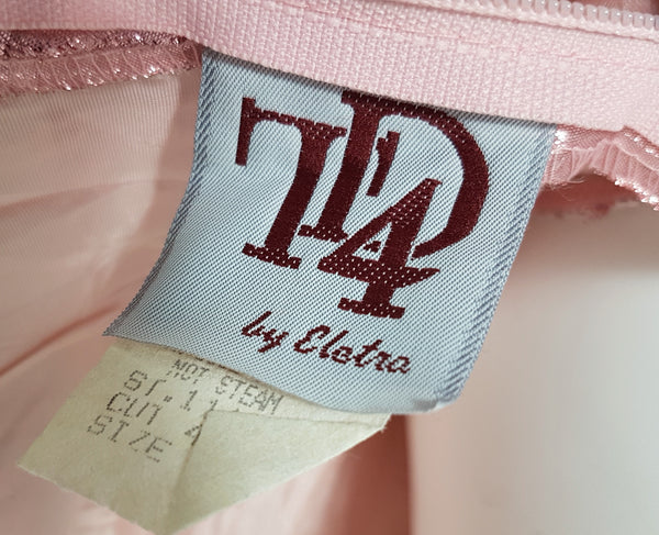 TD4 by Eletra designer label and garment care tag inside 1980s pink gown
