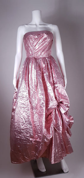 Vintage Vintage 1980s metallic pink lamé strapless prom gown by TD4 by Eletra metallic pink prom gown by TD4 by Eletra, full front view