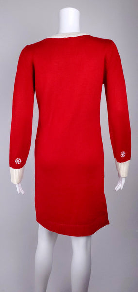 Full back view of the A Christmas Story sweater dress with plain red knitted body