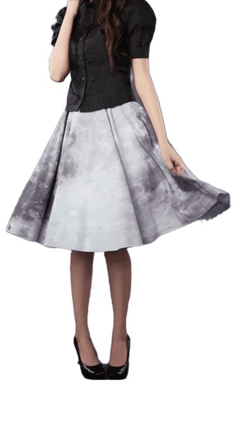 Full front view of BG Design Canada Moon Print Circle Skirt from Fall 2016 Collection displayed on a model