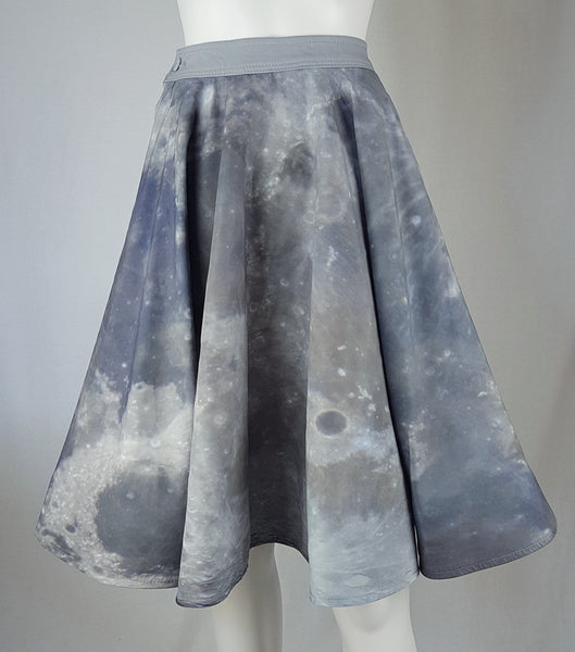 Full back view of BG Design Canada Moon Print Circle Skirt from Fall 2016 Collection displayed on a mannequin
