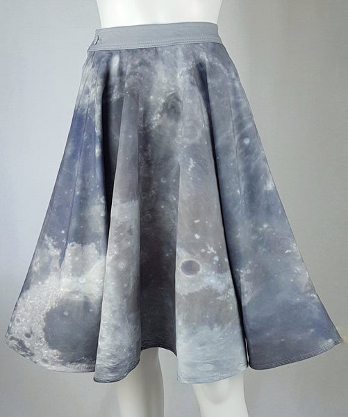Full back view of BG Design Canada Moon Print Circle Skirt from Fall 2016 Collection displayed on a mannequin