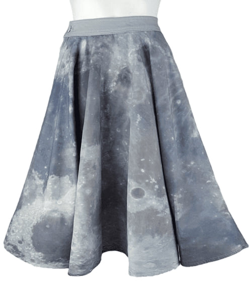 Full back view of BG Design Canada Moon Print Circle Skirt from Fall 2016 Collection displayed on a mannequin