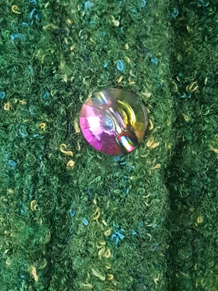 Close-up of Caslon cardigan showing flecked knit and jewel-effect buttons 