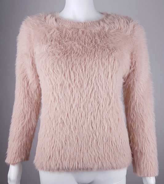 Molly Bracken Pale Pastel Pink Fuzzy Knit long-sleeve sweater displayed on a mannequin - front view