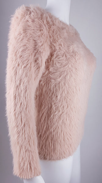 Molly Bracken Pale Pastel Pink Fuzzy Knit long-sleeve sweater displayed on a mannequin - side view