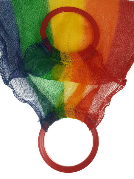 Close-up of the opening of a Multicoloured Plastic Mesh Tote Bag 