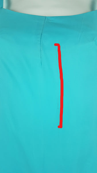 Sylvia Ann Vintage 1960's Azure Blue Peignoir Slip  displayed on a mannequin - Flaws noted of small tear on rear near zip on the back area near zip 