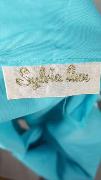 Label of Sylvia Ann Vintage 1960's Azure Blue Peignoir Slip