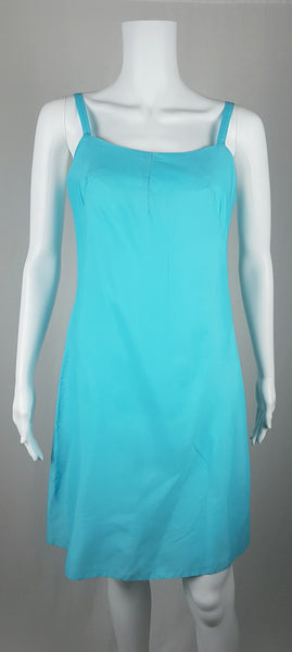 Vintage 1960's Sylvia Ann Azure Blue Peignoir Slip  displayed on a mannequin - front view