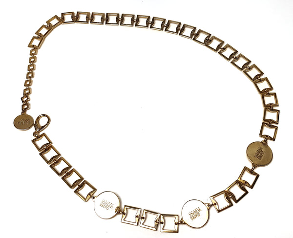 Reverse of the chain belt showing the lobster clasp and Gianni Versace Profumi stamps on the medallions