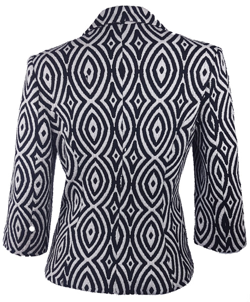Full back view of a vintage 1990s Le Château black-and-white op-art jacket