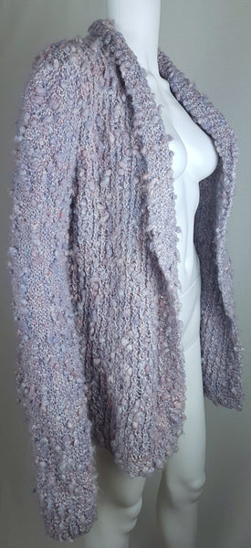 Full three quarter view of Vintage 1990s Pastel Popcorn-Knit Open-Front Cardigan displayed on a mannequin