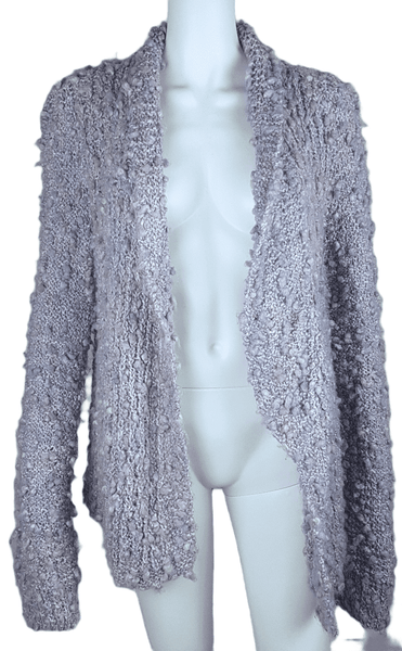 Full front view of Vintage 1990s Pastel Popcorn-Knit Open-Front Cardigan displayed on a mannequin