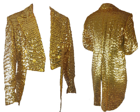 Vintage 70's | Gold Metallic Sequin | Tailcoat Dress Jacket